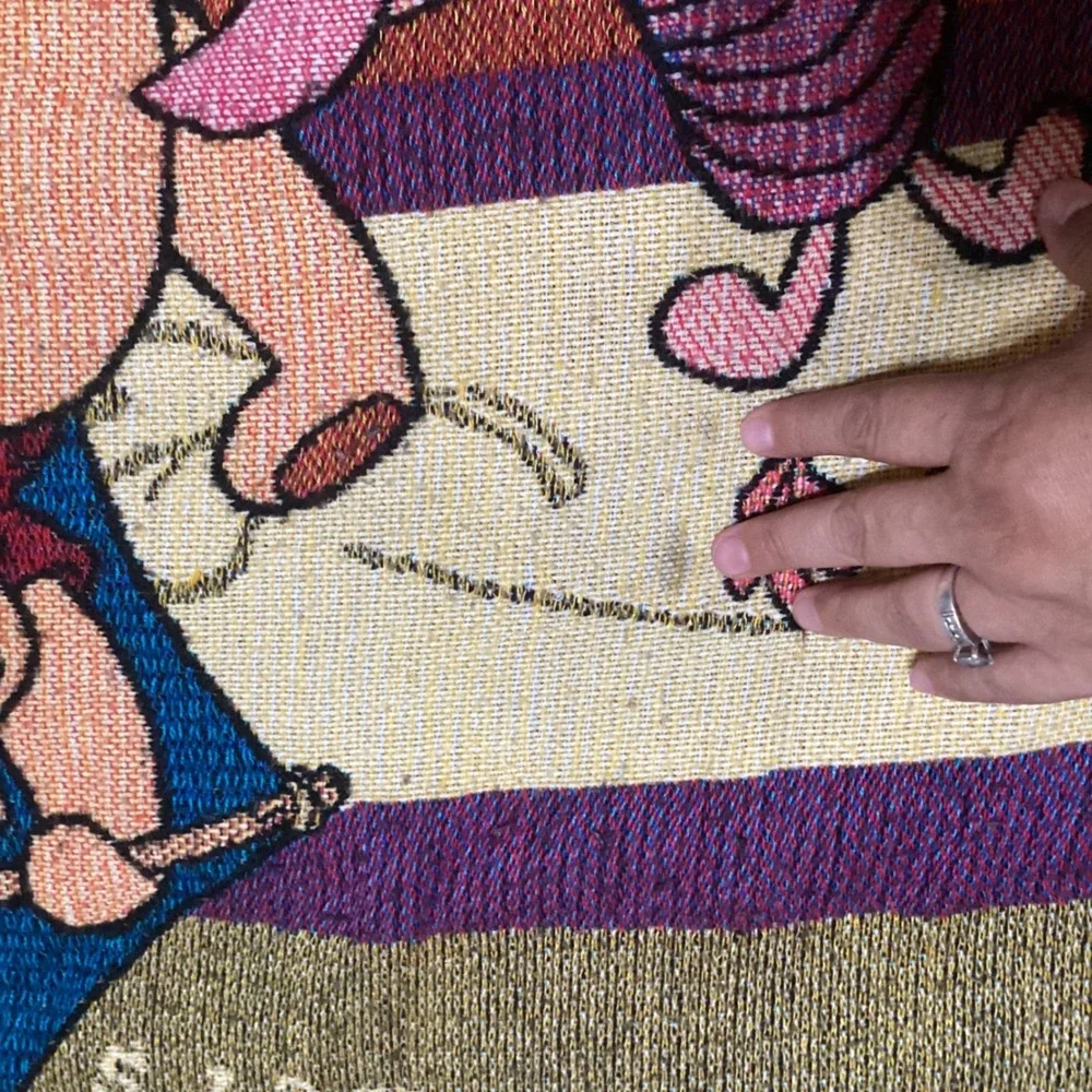 Vintage Disney Winnie the Pooh Blustery Day Woven Tapestry Throw Blanket 52x46